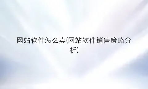 网站软件怎么卖(网站软件销售策略分析)