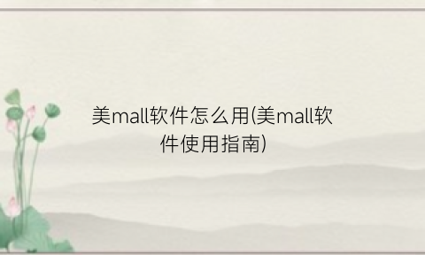 美mall软件怎么用(美mall软件使用指南)