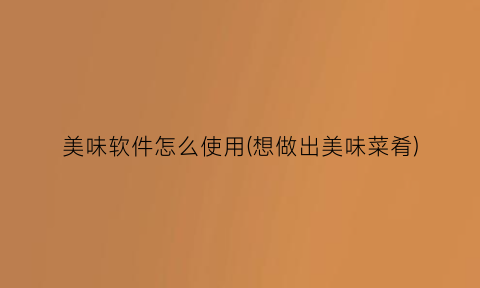 “美味软件怎么使用(想做出美味菜肴)