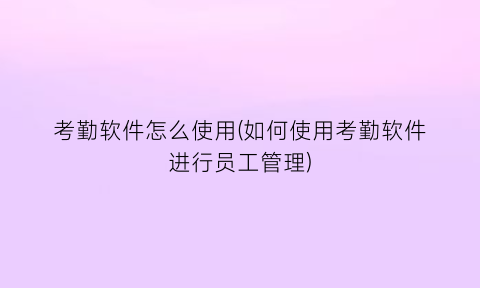 “考勤软件怎么使用(如何使用考勤软件进行员工管理)