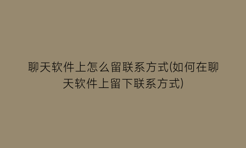 “聊天软件上怎么留联系方式(如何在聊天软件上留下联系方式)