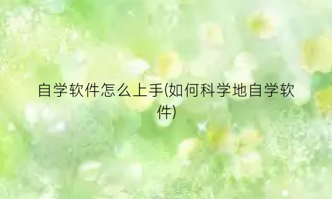 自学软件怎么上手(如何科学地自学软件)