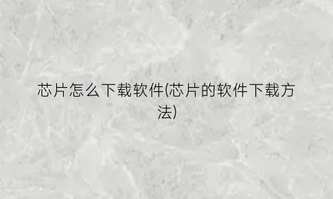 “芯片怎么下载软件(芯片的软件下载方法)