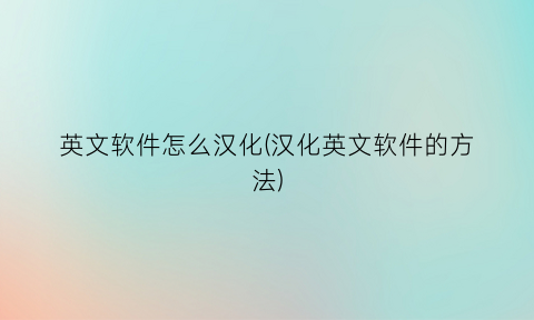 英文软件怎么汉化(汉化英文软件的方法)