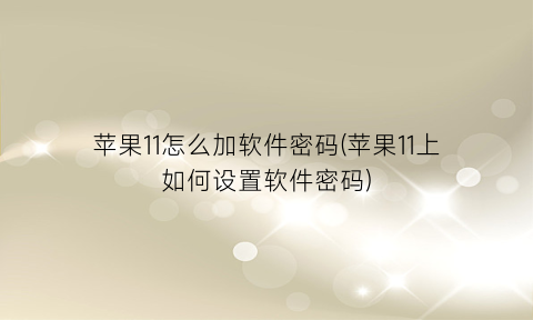 “苹果11怎么加软件密码(苹果11上如何设置软件密码)