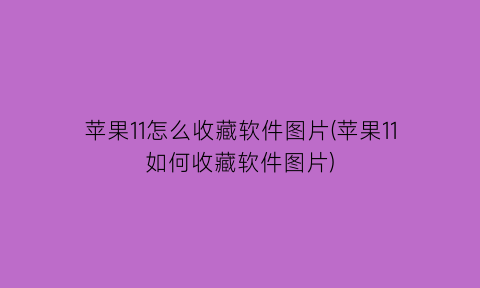 “苹果11怎么收藏软件图片(苹果11如何收藏软件图片)