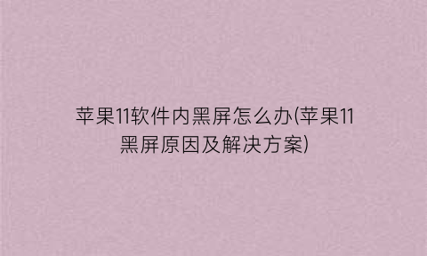苹果11软件内黑屏怎么办(苹果11黑屏原因及解决方案)