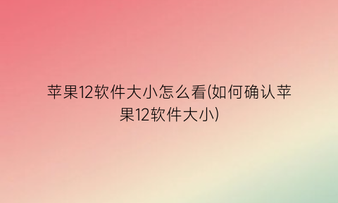 苹果12软件大小怎么看(如何确认苹果12软件大小)