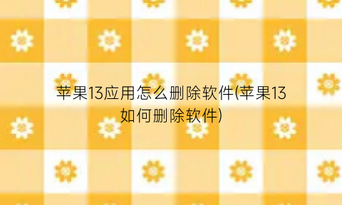 苹果13应用怎么删除软件(苹果13如何删除软件)
