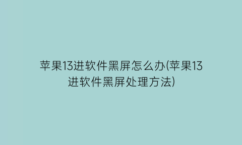 苹果13进软件黑屏怎么办(苹果13进软件黑屏处理方法)