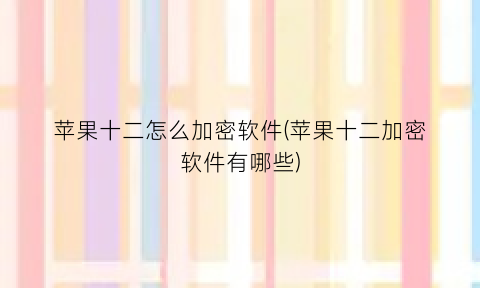 苹果十二怎么加密软件(苹果十二加密软件有哪些)