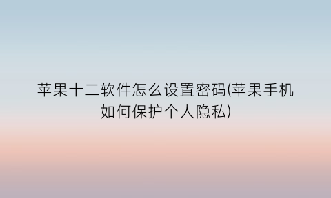苹果十二软件怎么设置密码(苹果手机如何保护个人隐私)