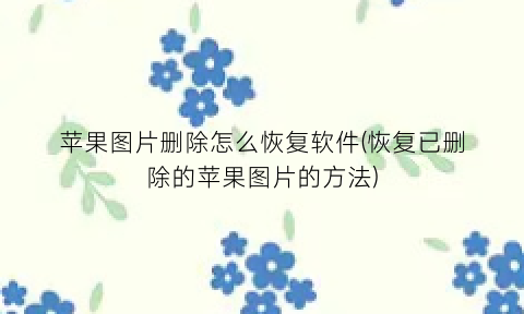 苹果图片删除怎么恢复软件(恢复已删除的苹果图片的方法)