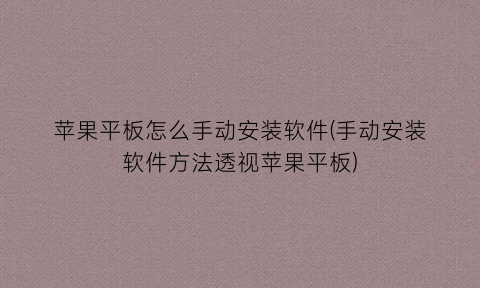 “苹果平板怎么手动安装软件(手动安装软件方法透视苹果平板)