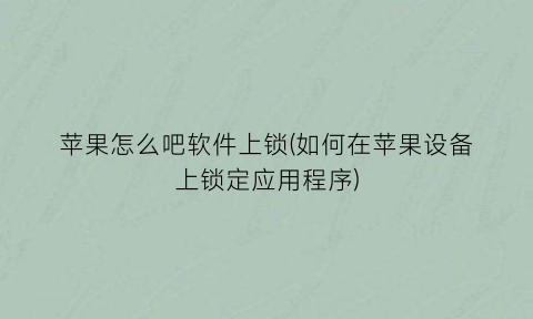 苹果怎么吧软件上锁(如何在苹果设备上锁定应用程序)
