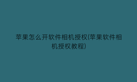 “苹果怎么开软件相机授权(苹果软件相机授权教程)