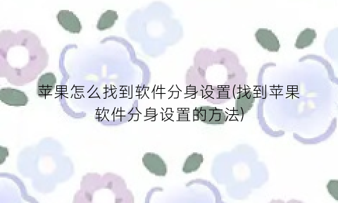 苹果怎么找到软件分身设置(找到苹果软件分身设置的方法)