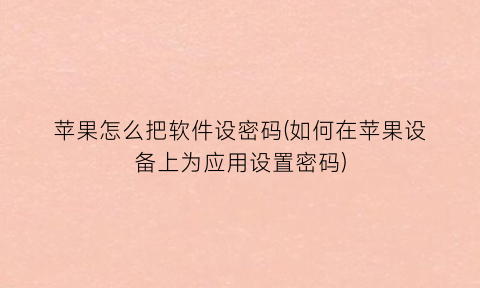“苹果怎么把软件设密码(如何在苹果设备上为应用设置密码)