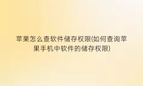 苹果怎么查软件储存权限(如何查询苹果手机中软件的储存权限)