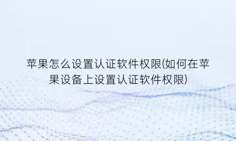 “苹果怎么设置认证软件权限(如何在苹果设备上设置认证软件权限)