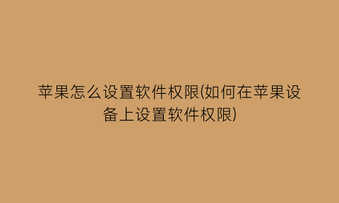 “苹果怎么设置软件权限(如何在苹果设备上设置软件权限)