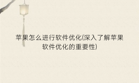 “苹果怎么进行软件优化(深入了解苹果软件优化的重要性)