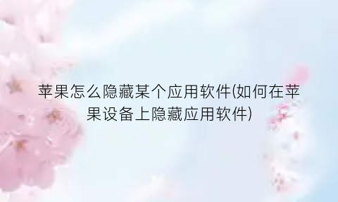 苹果怎么隐藏某个应用软件(如何在苹果设备上隐藏应用软件)