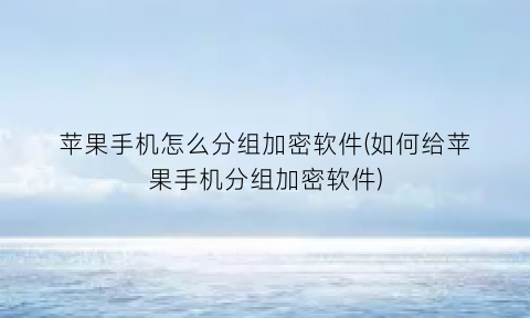 “苹果手机怎么分组加密软件(如何给苹果手机分组加密软件)