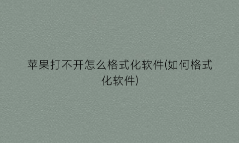 “苹果打不开怎么格式化软件(如何格式化软件)