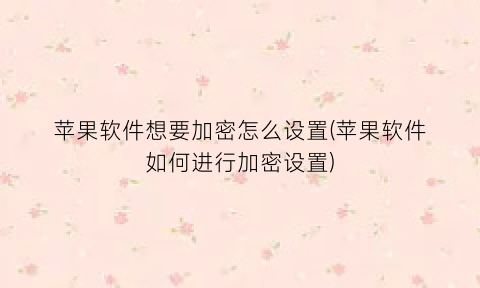 “苹果软件想要加密怎么设置(苹果软件如何进行加密设置)