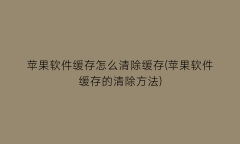 “苹果软件缓存怎么清除缓存(苹果软件缓存的清除方法)