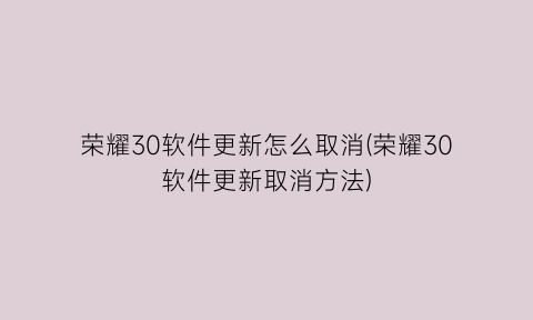 荣耀30软件更新怎么取消(荣耀30软件更新取消方法)