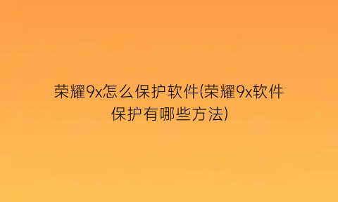 荣耀9x怎么保护软件(荣耀9x软件保护有哪些方法)