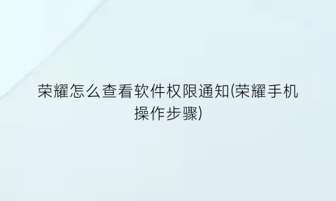 荣耀怎么查看软件权限通知(荣耀手机操作步骤)