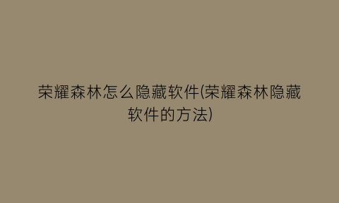 荣耀森林怎么隐藏软件(荣耀森林隐藏软件的方法)