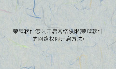 荣耀软件怎么开启网络权限(荣耀软件的网络权限开启方法)