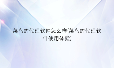 “菜鸟的代理软件怎么样(菜鸟的代理软件使用体验)
