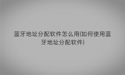 “蓝牙地址分配软件怎么用(如何使用蓝牙地址分配软件)