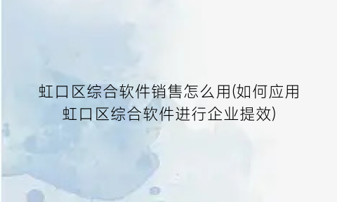 虹口区综合软件销售怎么用(如何应用虹口区综合软件进行企业提效)