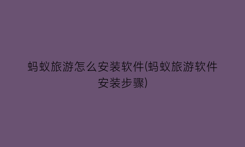 “蚂蚁旅游怎么安装软件(蚂蚁旅游软件安装步骤)