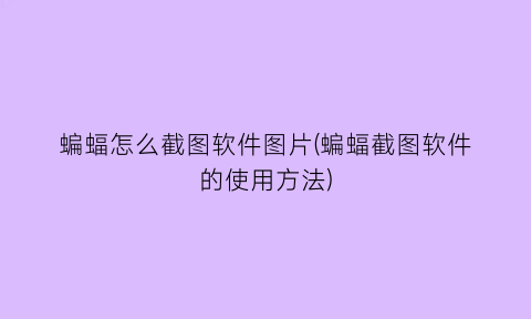 蝙蝠怎么截图软件图片(蝙蝠截图软件的使用方法)