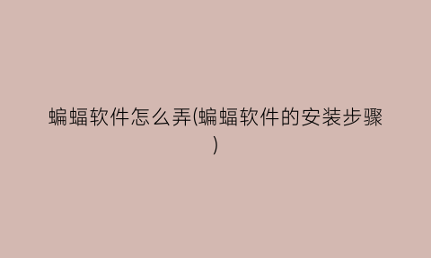 “蝙蝠软件怎么弄(蝙蝠软件的安装步骤)