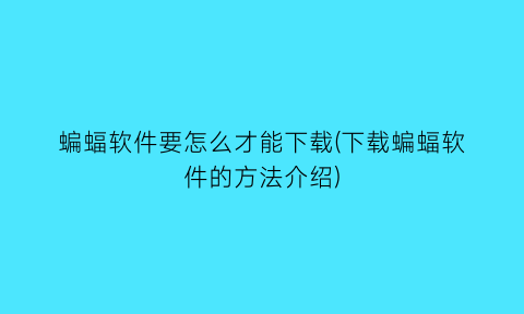 蝙蝠软件要怎么才能下载(下载蝙蝠软件的方法介绍)