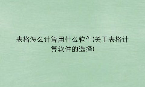 表格怎么计算用什么软件(关于表格计算软件的选择)