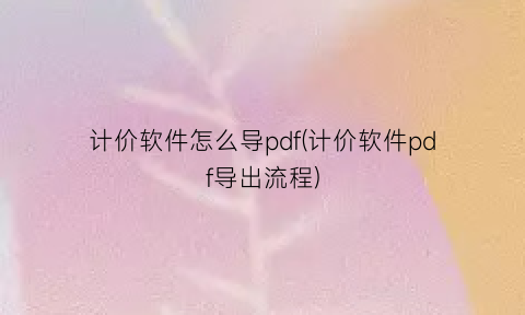 “计价软件怎么导pdf(计价软件pdf导出流程)