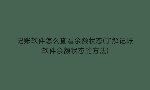 记账软件怎么查看余额状态(了解记账软件余额状态的方法)