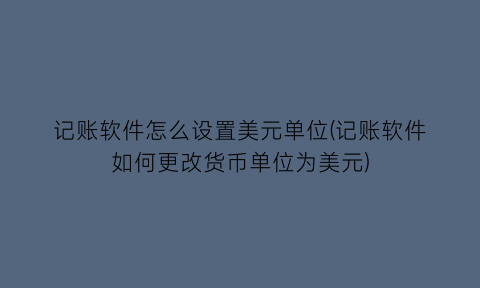 “记账软件怎么设置美元单位(记账软件如何更改货币单位为美元)