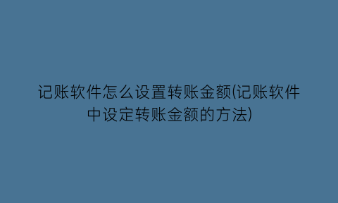 记账软件怎么设置转账金额(记账软件中设定转账金额的方法)