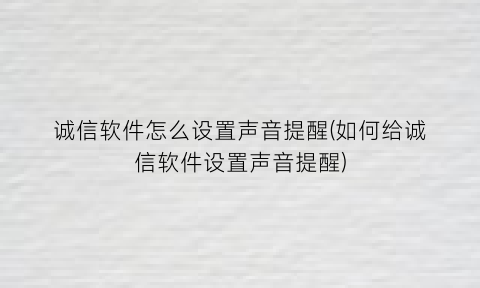 诚信软件怎么设置声音提醒(如何给诚信软件设置声音提醒)