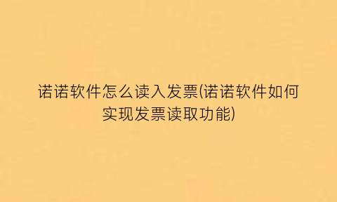 诺诺软件怎么读入发票(诺诺软件如何实现发票读取功能)